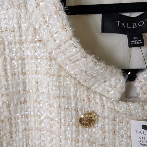 Talbots NWT Cream Gold Metallic Tweed Blazer Plus 18 Old Money Quiet Luxury Coat - Picture 6 of 11